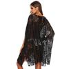 Solid Lace Sexy Sun Protection Black Perspective Deep V-slit Beach Bikini Cover Up for Women
