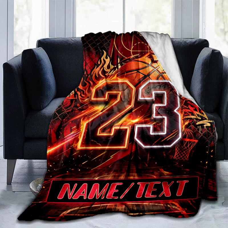 1PC Custom Name Basketball Number 23" Outdooor Flannel Blankets Throw Blanket All-Season Throw Gift Bedspread for Couch, Bed, Camping Holiday Birthday
