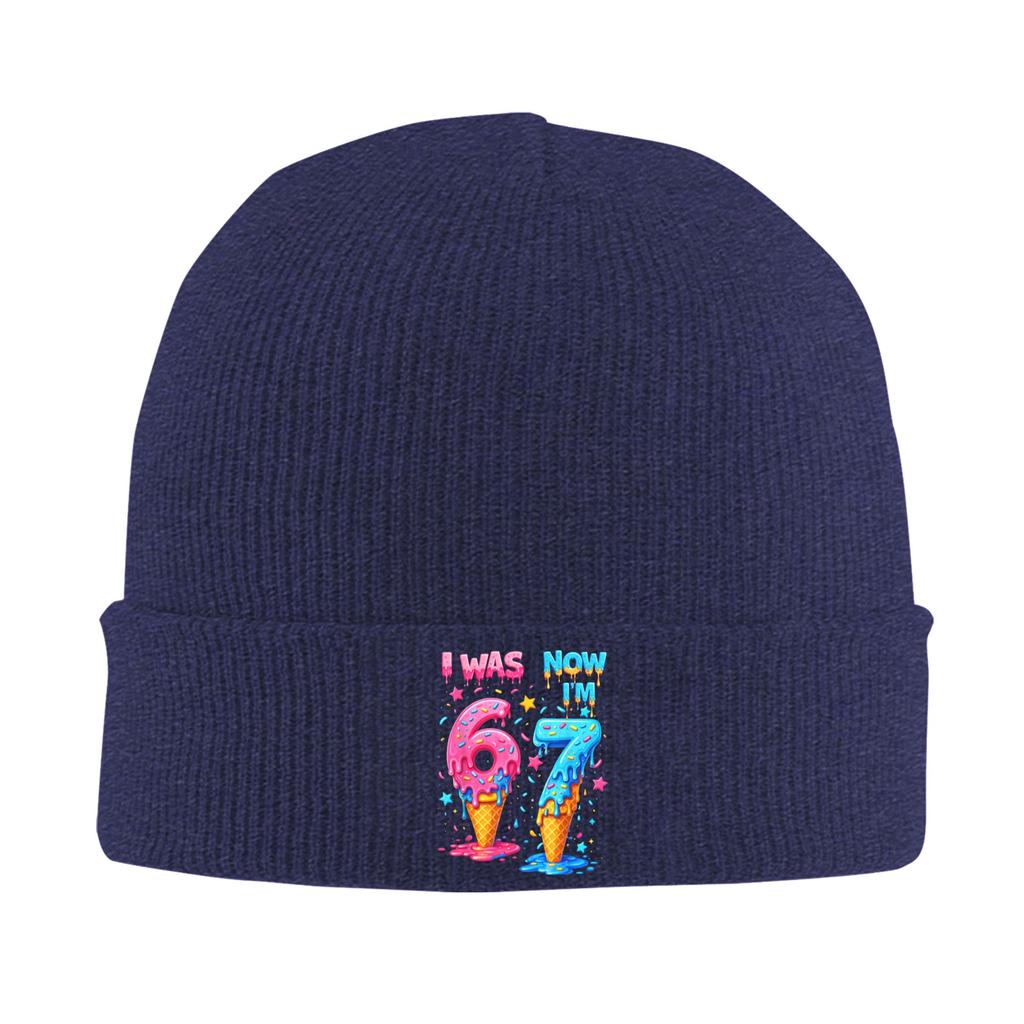 Adult Unisex I was 6 Now Im 7 Funny 7th Birthday Ice Cream Drip Beanie Hats Hip Hop Knit Hat Winter Caps Elastic Bonnet Hats