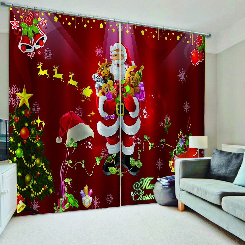 Cartoon Christmas Happy New Year Star Red Ball Window Curtains Blinds for Living Room Bedroom Kitchen Door Home Decor 2 Panels