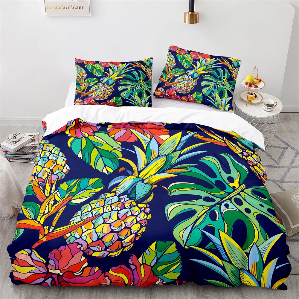 3D Dazzling Gold Pineapples Duvet Cover King Queen Yellow Abstract Tropical Fruit Bedding Set For Teens Polyester Quilt Cover