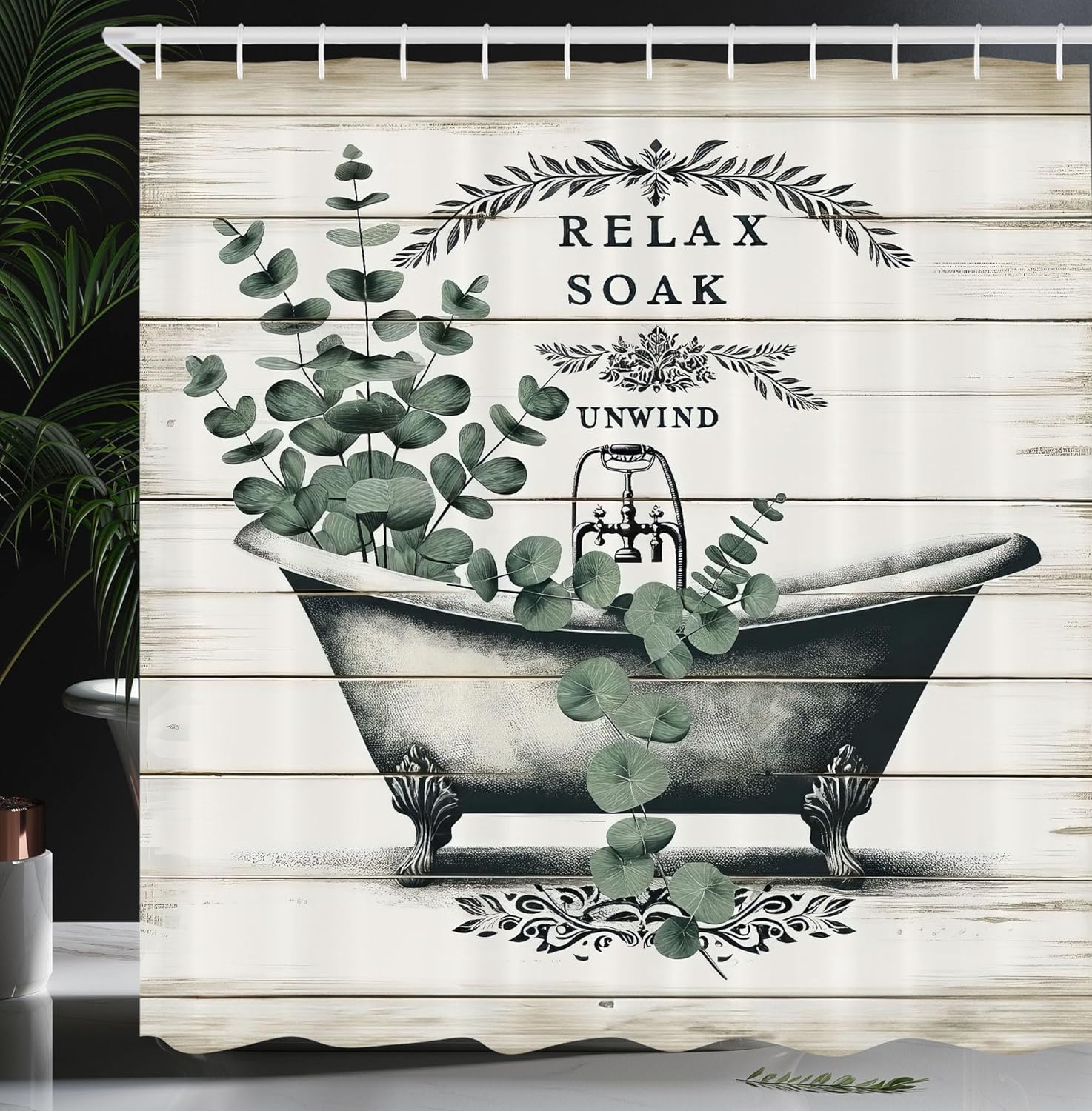 

Vintage Style Bathtub Decorative Shower Curtain 180X 180Cm Fabric Bathroom Shower Curtain With 12 Hooks W60H190(CM)-1 Pcs