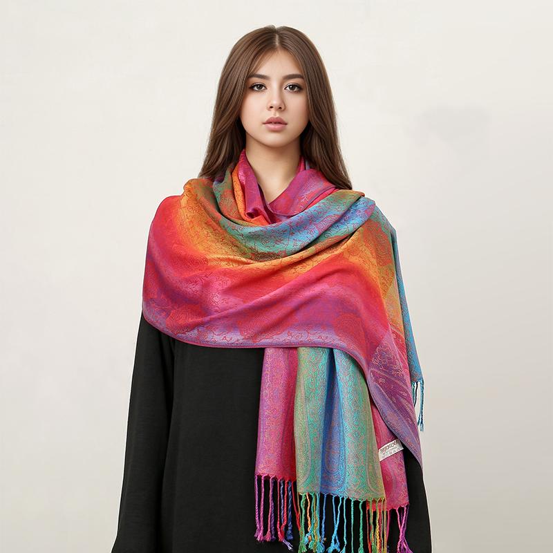 Luxury Colorful Jacquard Scarf Windproof And Warm Multi Functional Women'S Scarf Autumn/Winter Bufanda Foulard