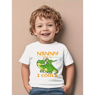 Mărimi europene Tricou de vară cu gât rotund, imprimeu cu dinozaur de desene animate și literă engleză, cu mânecă scurtă, pentru băieți și copii mici