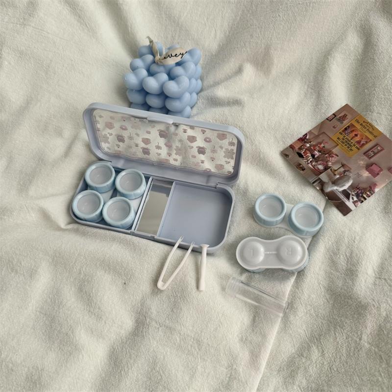 Cute Portable Cartoon Dog Bear Eye Contacts With Mirror Contact Lens Case Colored Lenses Container Box For Party Travel Set