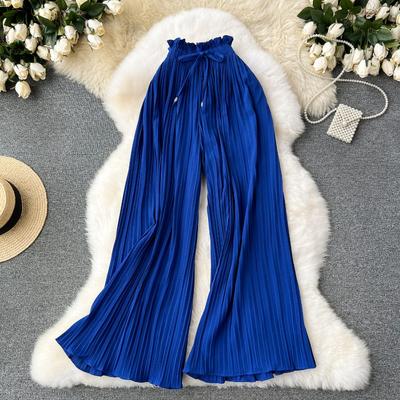 Damen Sommerkleidung Hochtaillierte Träger Peplum Lässige Hose Mikro-Fett Große Größe Dünn Bedecken Fleisch Drapierender Sinn von Weitbeinigen Plissee-Hosen