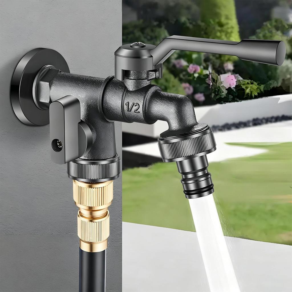 Water Faucet Anti-Freeze Precise Control Tap 2-Way Faucet For Outdoor Garden For Car Washing Flowers Irrigation Pet Grooming