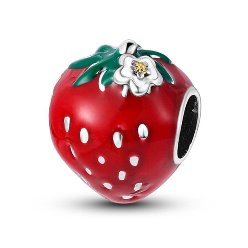 Fits Pan Braceletscopper Charms Color Strawberry Cherry Blueberries Fruit Sweet Original Diy Jewelry Birthday Fine Gifts