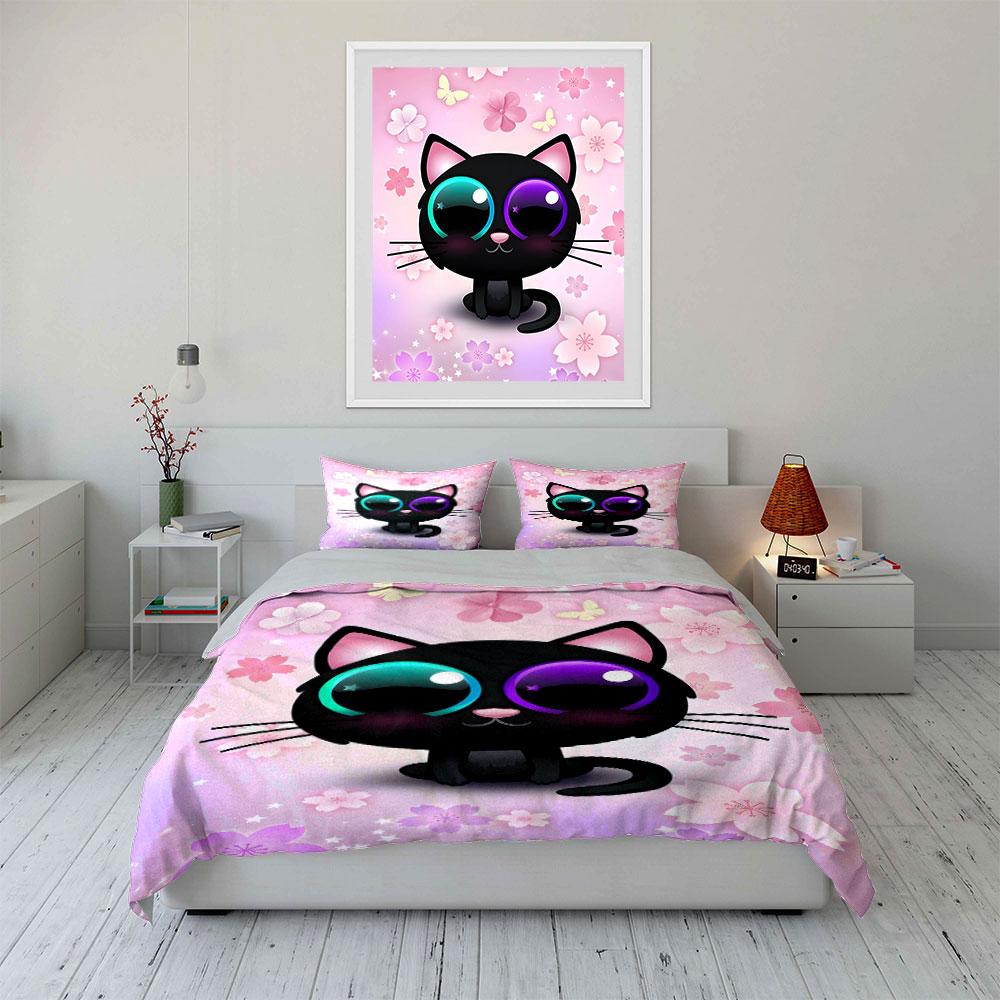 Cute Cat Themed Decoration Set Multiple Sizes Kid'S And Adults' Bedroom Exquisite 3Pc Bedding Set, Gift