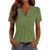 Damen Oberteile Festlich Lässig V-Ausschnitt Kurzarm Hemden Plissierte Blusen Knopfleiste Tunika