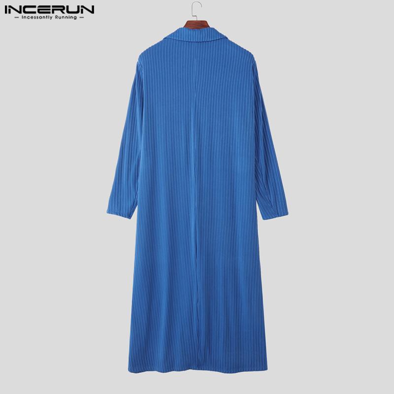 INCERUN Men Lapel Neck Long Sleeve Texture Casual Open Front Long Cardigan Coats