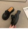 Fashion Women Slippers British Style Mules Heighten Sandals PU Leather Women's Thick Bottom Sole Half Slippers Summer Female Loafers