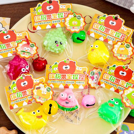 Cartoon Fruit Squeeze Toy with Bell Ball Chain Stress Relief Slow Rising Fruit Sensory Fidget Toy Keychain Pendant Party Favors