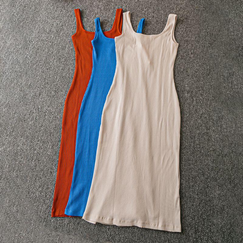 

Spring & Fall Export K-style New Arrival Pure Color All-Matching Elegant Casual Fashion round Neck Sleeveless Knitting Dress Beige M