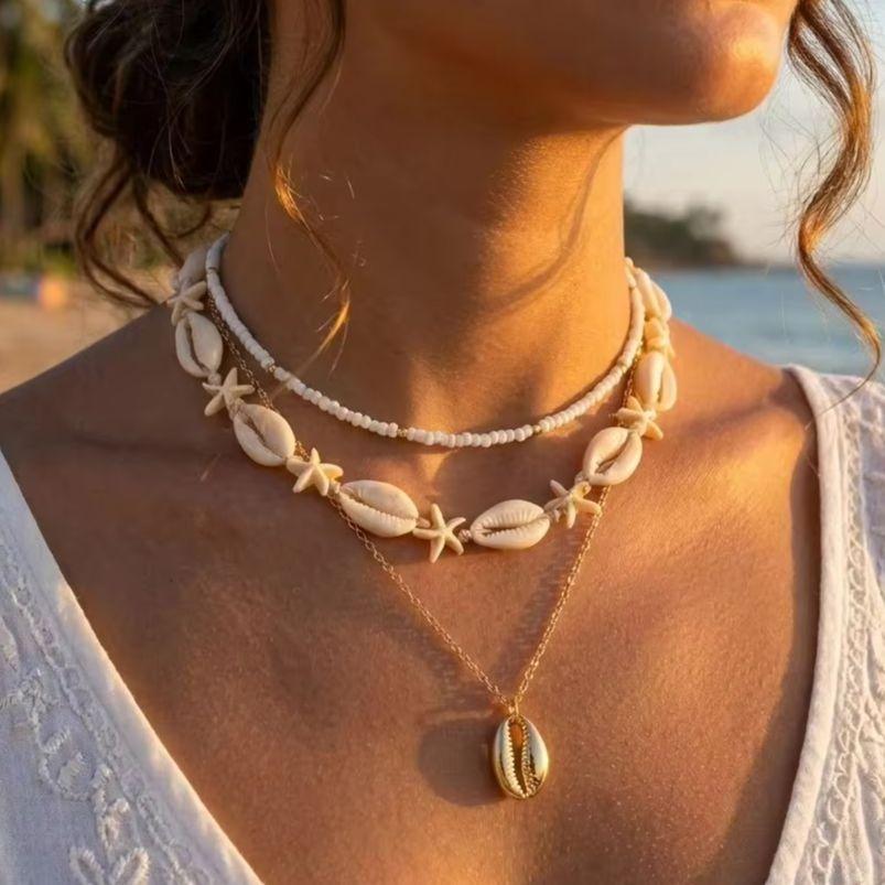 Multilayer Shell Starfish Heishi Beads Necklace for Women Bohemian Sea Star Clavicle Chain Fashion Beach Party Jewelry Gift