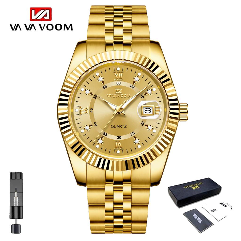 VA VA VOOM Herren Luxus Quarz Uhr Business Edelstahl Uhr mit Tag und Datum Anzeige Lässige Wasserdichte Uhren mit Werkzeug und Etui
