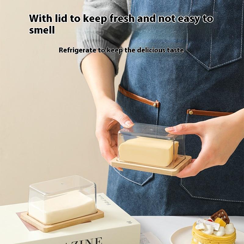 

Бамбуковая тарелка для масла с прозрачной акриловой крышкой, кухонный контейнер для хранения масла, коробка, масленка прозрачный