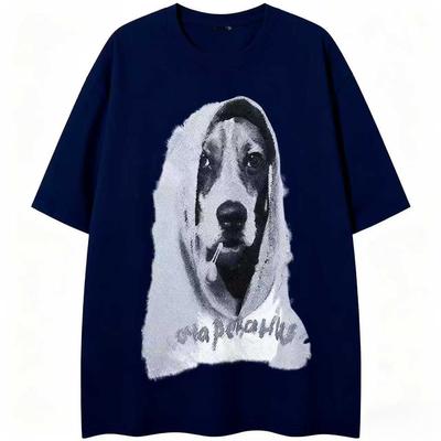 Baumwoll-T-Shirt für Herren und Damen, lässiges Kurzarm-T-Shirt mit Rundhalsausschnitt, modische Streetwear, Herbst-Shirt, T-Shirts mit Hunde-Grafik