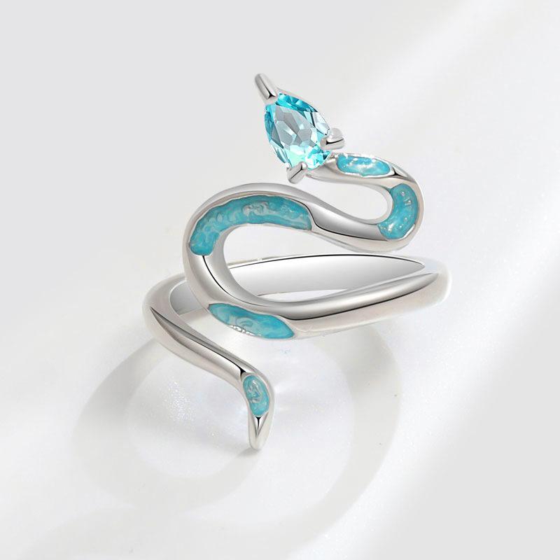 Neuer Emaille Grüner Schlangen Offener Ring für Damen und Herren, S925 Silber Geister Schlangen Band Ring Zubehör
