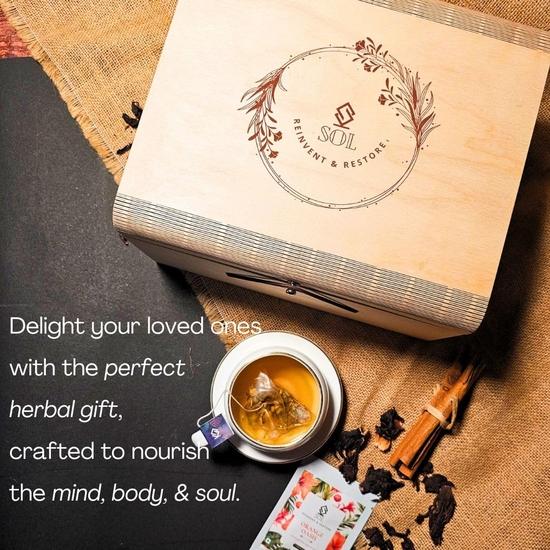 SOL Wooden Premium Green Tea Gift Box | 6 Wellness Teas | 60 Total Tea Bags | Assorted Tea Bags Gift Box | Corporate Gifting