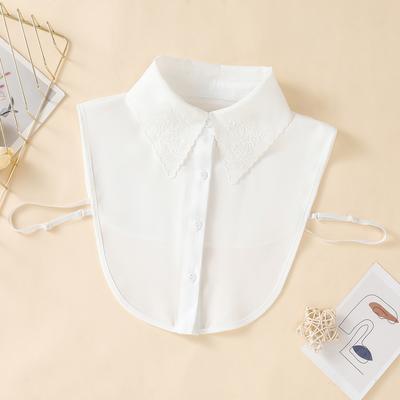Women's White Fashionable Embroidered Collar, Chiffon Fake Collar, Small Grass, with Sweater, Base Shirt, Versatile, Detachable