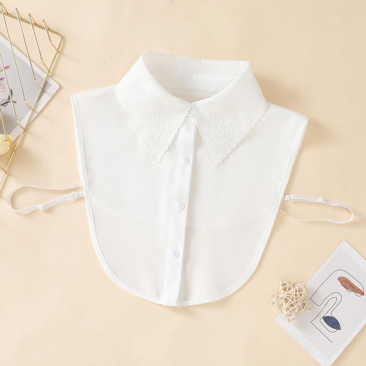 

Женский белый модный вышитый воротник, шифоновый фальш-воротник, мелкая трава, со свитером, базовая рубашка, универсальный, съемный