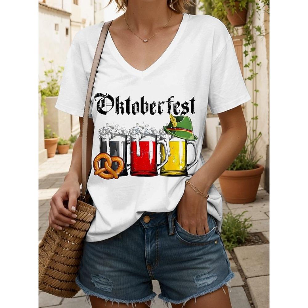 Summer Fashion Vintage Stripes 3D Personality Printed T-shirt Women's Loose Comfortable Soft Breathable V-neck Short Sleeved T-shirt