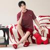 1011 New Couple Pajamas Men's and Women's Summer Pure Cotton Thin Red Wedding Festive Casual Two-piece Loungewear