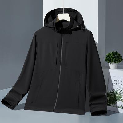 Solid Men's Windbreaker Spring and Autumn Windproof Waterproof Breathable Mountaineering and Fishing Clothing Outdoor Sports Hooded Jacket