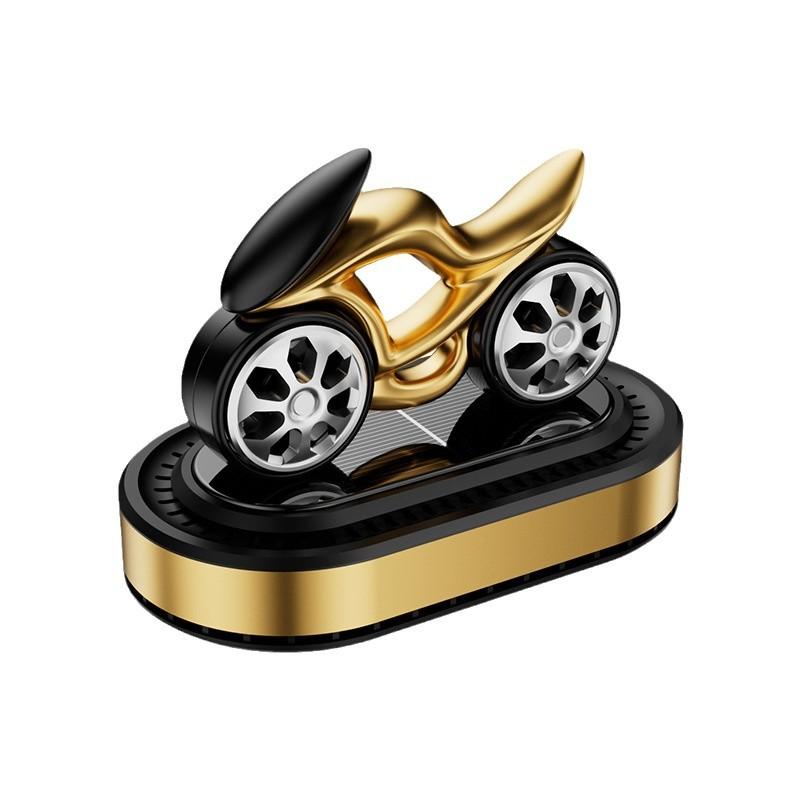 Mounted Solar Powered Motorcycle Ornament Car Desk Gadgets Wheel Rotating Fidget Roller Spinning Top Tip Gyro Metal Children