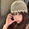 Portable Pearl Fringed Hollowed Out Woven Beanies Retro Pullover Hat for Travel Winter Essentials
