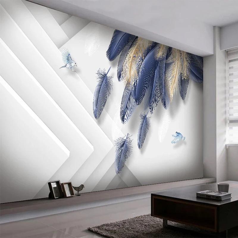 Photo Wallpaper Modern Fashion Light Luxury Hand Painted 3D Stereo Feather Geometric Background Wall Mural Wallpaper