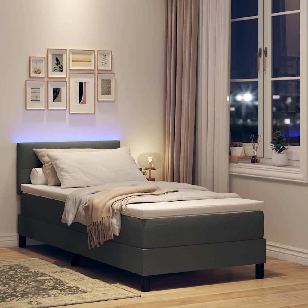 Box Spring Bed with Headboard Dark Grey 100 x 200 cm Fabric