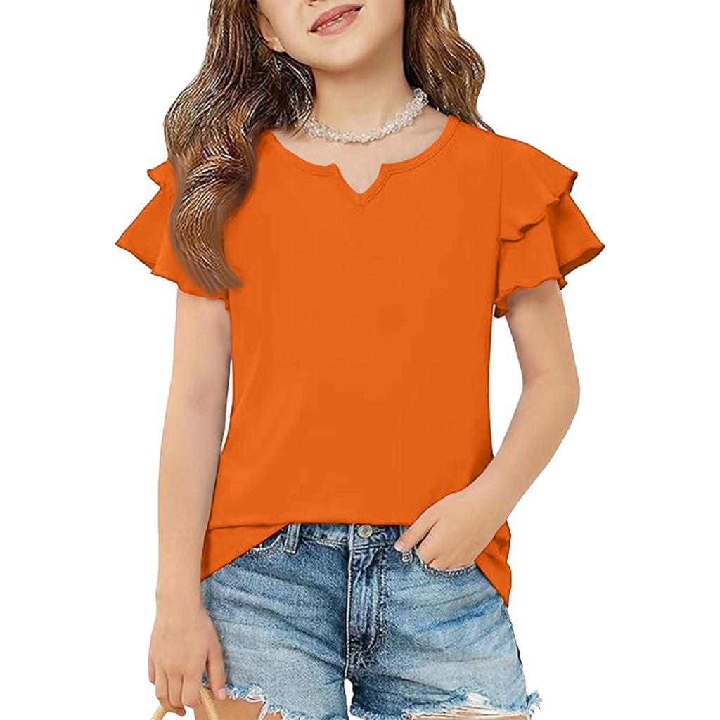 Girls' V-Neck Ruffle Tee - Short Sleeve Summer Blouse