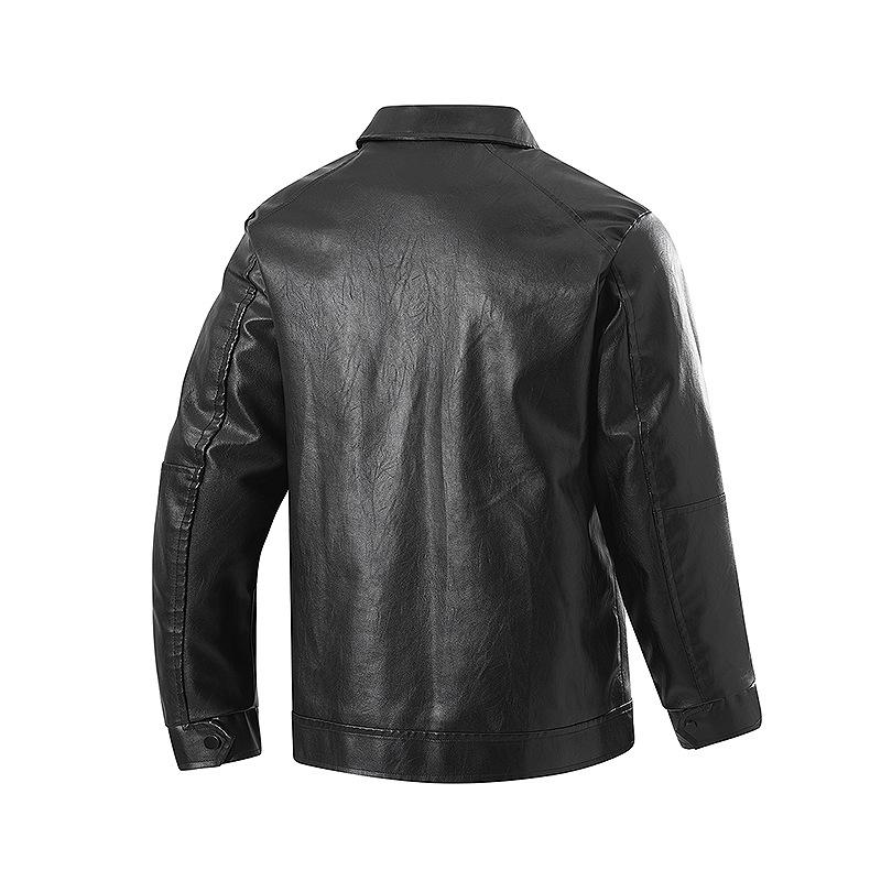 Skórzana kurtka męska wiosenna dopasowana klapy casualowa kurtka męska top wiatroodporna kurtka casualowa