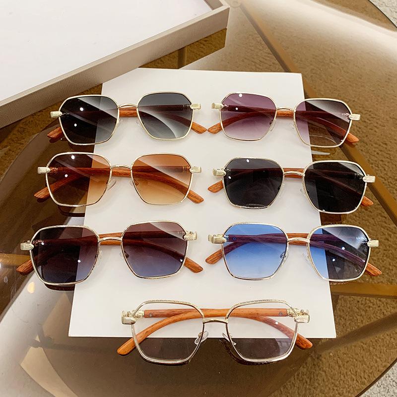 High-End Sunglasses, Women'S Imitation Wood Grain Legs, Sunglasses, Fashion Crowe Metal Han Ins