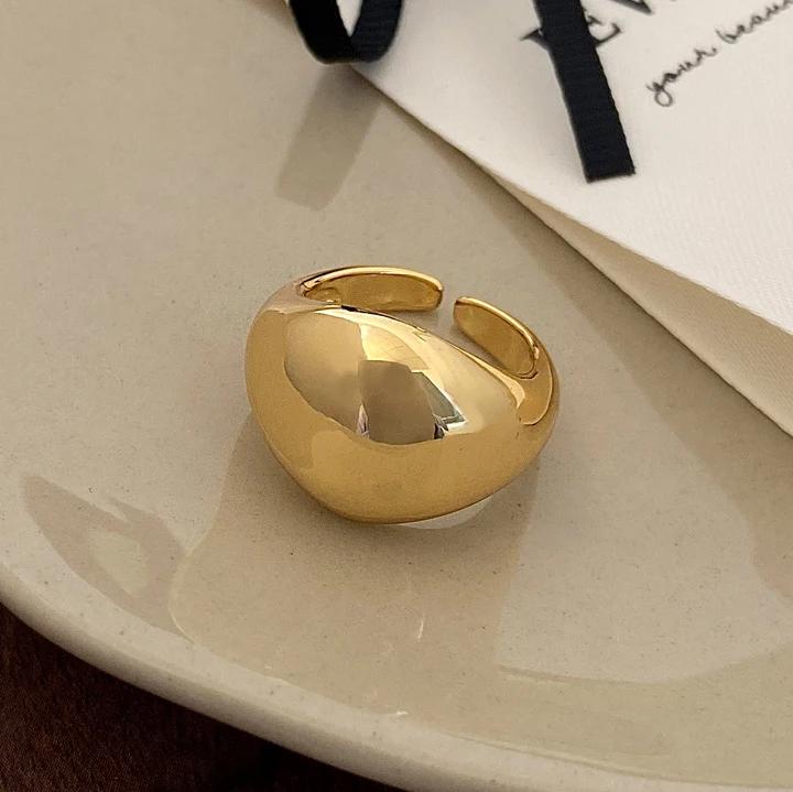Real  Sterling Silver 18K Gold Round Opening Rings for Women Exaggerated Trendy Fine  Geometric Accessories