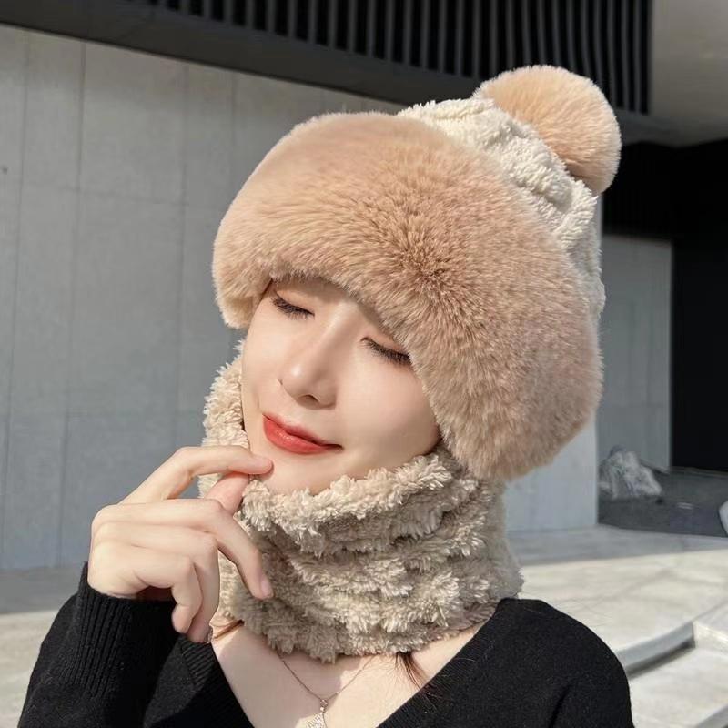 Hat and Neck Integrated Winter Velvet Thick Windproof and Cold Proof Warm Pullover Hat