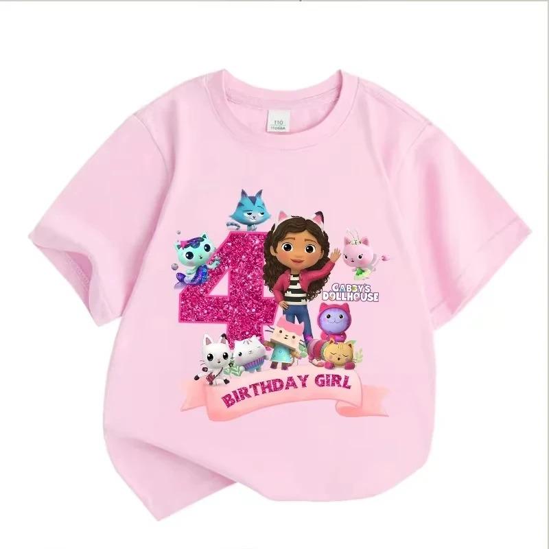 Tricou cu Număr de Ziua de Naștere din Casa de Păpuși a lui Gabby pentru Fete Alb Roz cu Mânecă Scurtă Topuri Bumbac Vară Casual Accesorii Petrecere Tee