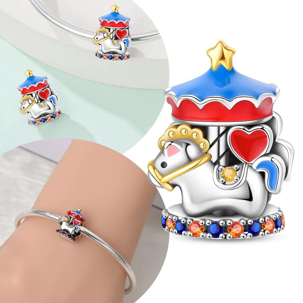 Amusement Park White Horses Bead Fit Bracelet 925 Silver Charms Jewelry Diy Child Gift Bracelet Children's Day