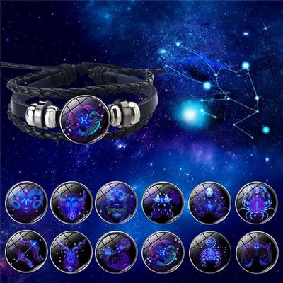 12 Constellations Bracelet 2023 New Fashion Jewelry Leather Bracelet Men Casual Personality Zodiac Signs Punk Bracelet