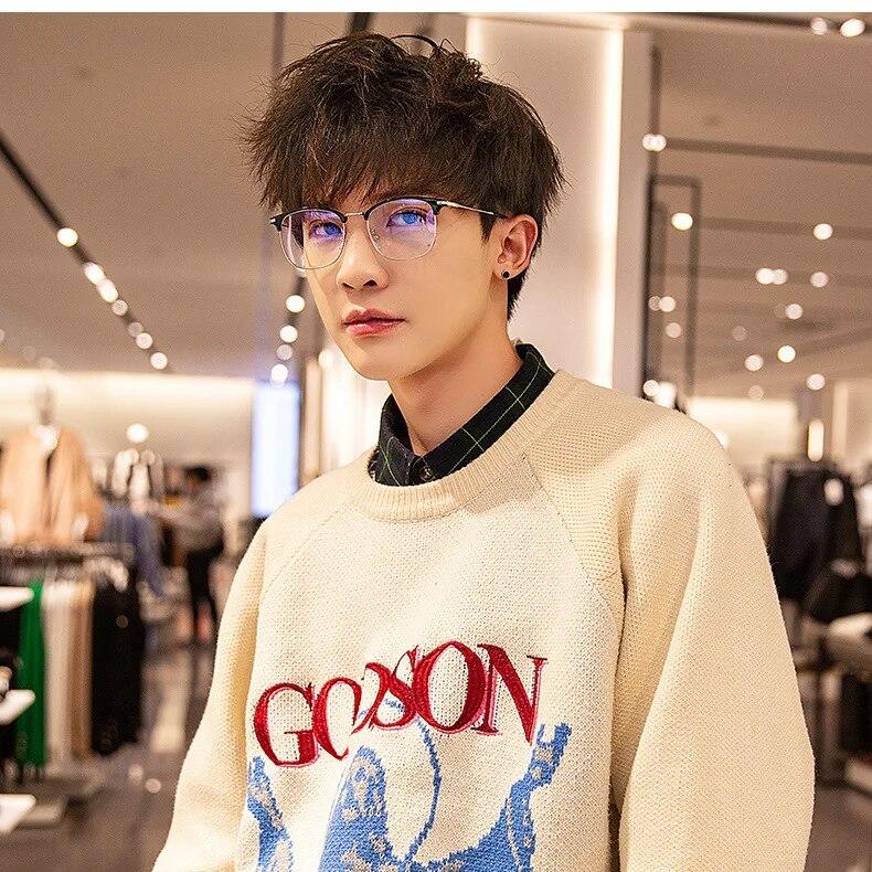 Fashion unisex square Plain glasses for men women Metal frame glasses for party eyeglasses Gentle Black eyebrow frame