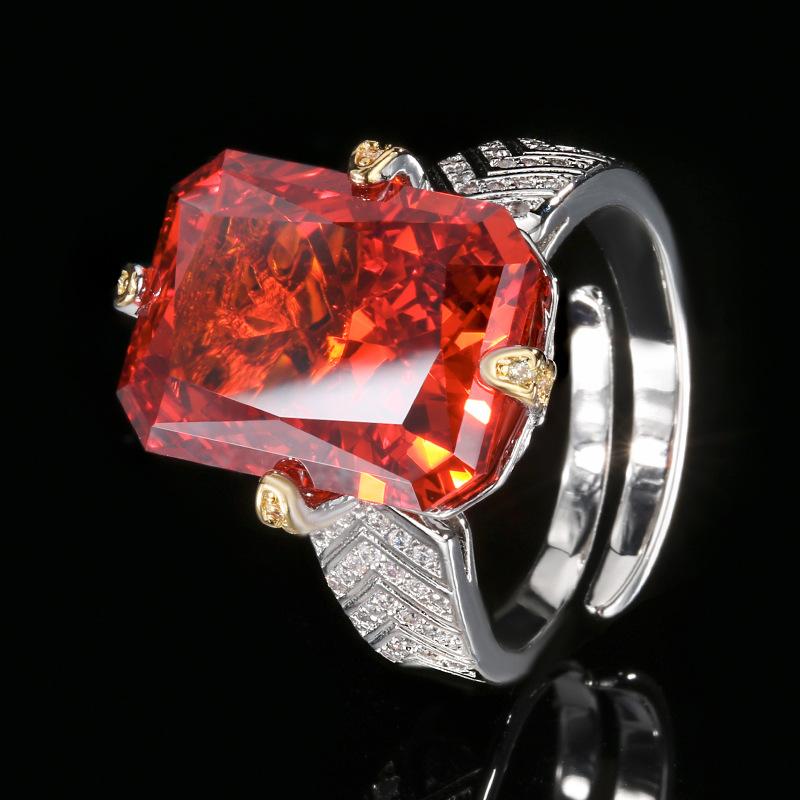 

Autumn And Winter Jewelry Copper Bottom Gold-Plated High Carbon Diamond Ice Flower Square Diamond Retro Style Ring Female 12 * 16