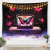 3D Peach Tapestry For Bedroom Aesthetic White Flower Tapestry Chic Rustic Floral Wall Tapestry,Green Leaves Tapestries Pink And