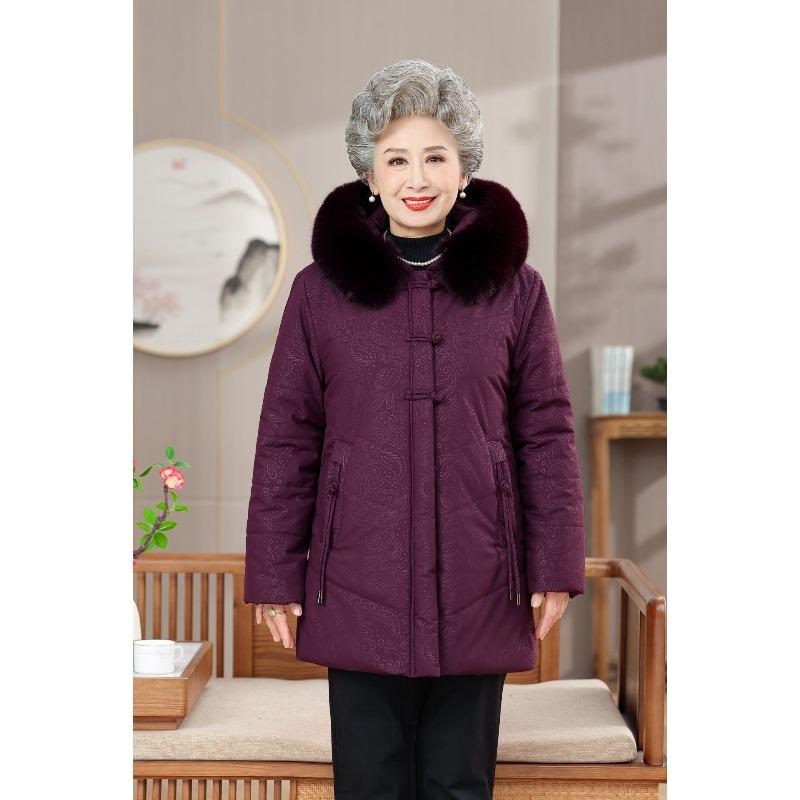 

Бабушкино зимнее стеганое пальто с начесом и утолщенное, стеганая куртка для пожилой женщины 0 лет, теплое пальто для матери среднего возраста 5XL [recommended 150-80kg] фиолетовый