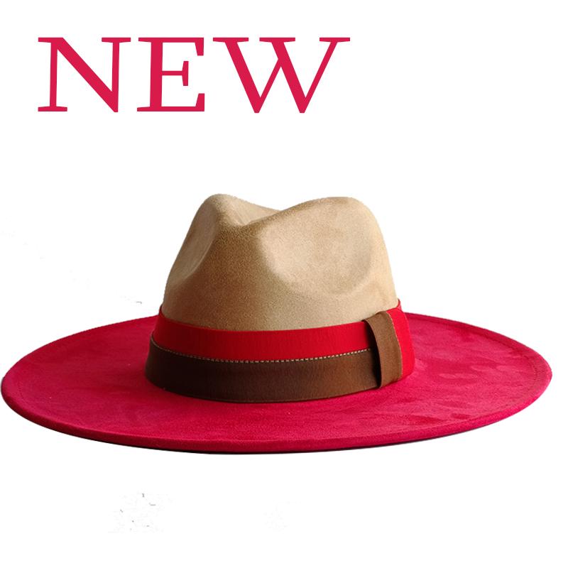 Elastisches Band Buntes Wildlederhut Herbst und Winter Damenfilzhut Breitkrempiger Hut Britischer Stil Retro Herrenhut Gorras Hombre