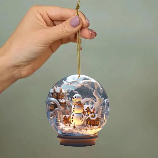 Christmas Snowman Hanging Decoration 2D Flat Snow Scene Sphere Ornament Festive Snowman Decoration for Christmas Tree Mantel Party Decor