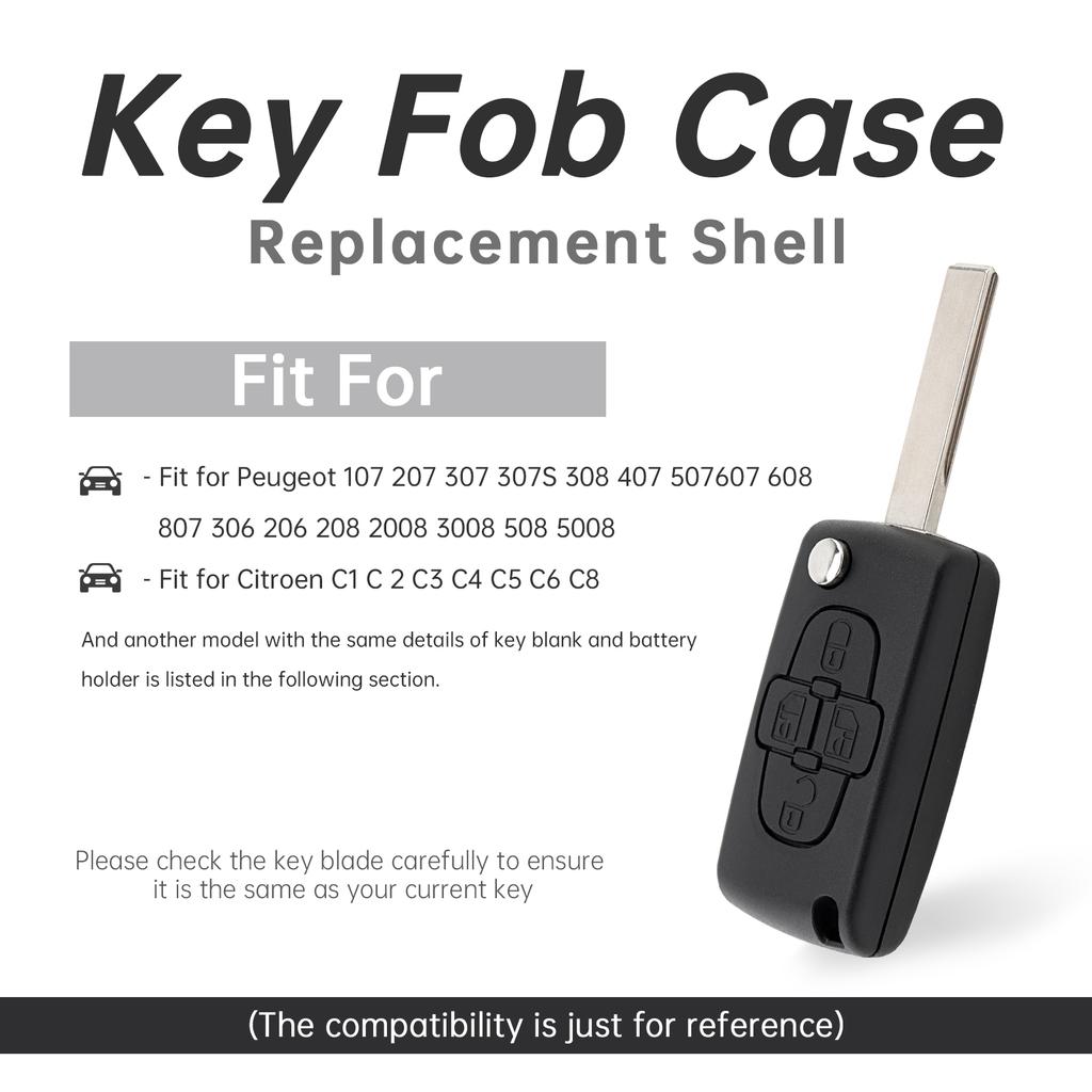 4 Button Flip Key Fob Shell Case Replacement Wear Resistant for 207-407 Citroen C1-C4 with Key Chain Screwdriver Tools