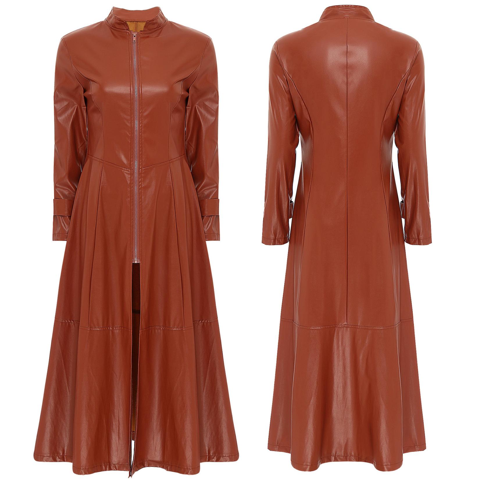 

Готичне мотоциклетне пальто в стилі стімпанк, диско-вечірка, довге пальто, тренч зі штучної шкіри, куртка-плащ, сукня на повну блискавку до щиколотки для жінок і чоловіків XXL коричневий