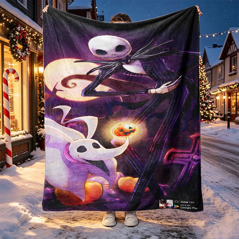 The Nightmare Before Christmas Pattern Blanket for Home Decoration, Bed, Sofa, Car Travel, Camping, Suitable for All Seasons, Birthday Christmas Gift